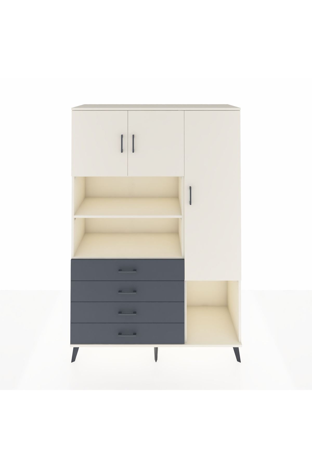 Hyperion Dolap 8 Raflı 4 Çekmeceli 3 Kapaklı 132x44x195 Aytaşı-Aytaşı/Antrasit