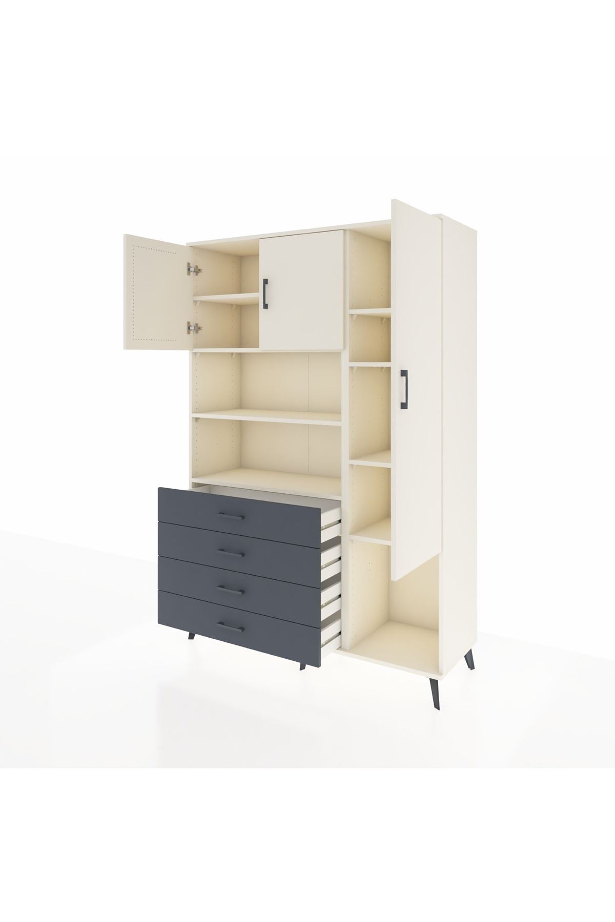 Hyperion Dolap 8 Raflı 4 Çekmeceli 3 Kapaklı 132x44x195 Aytaşı-Aytaşı/Antrasit