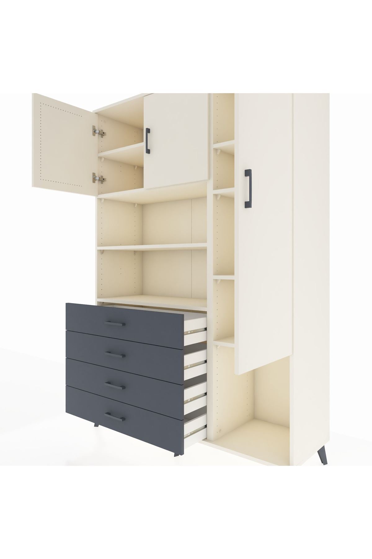 Hyperion Dolap 8 Raflı 4 Çekmeceli 3 Kapaklı 132x44x195 Aytaşı-Aytaşı/Antrasit