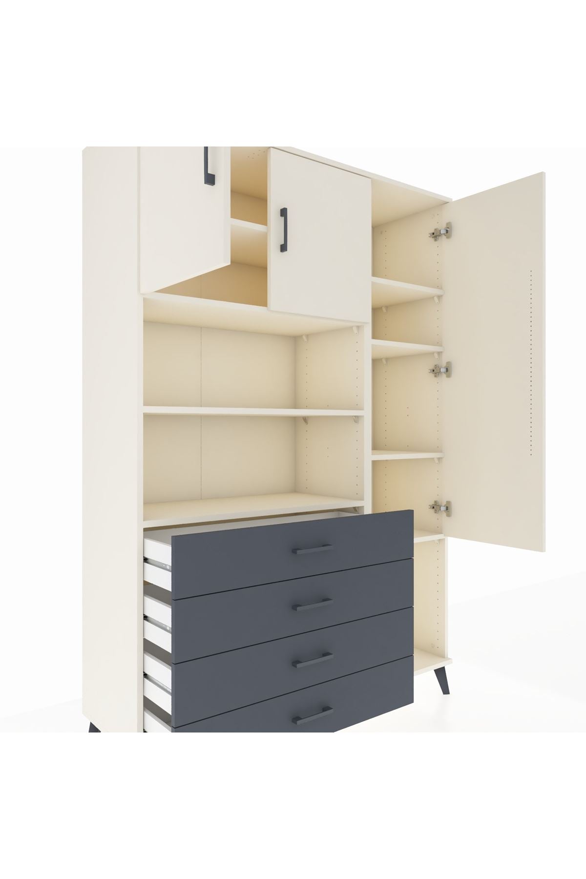 Hyperion Dolap 8 Raflı 4 Çekmeceli 3 Kapaklı 132x44x195 Aytaşı-Aytaşı/Antrasit