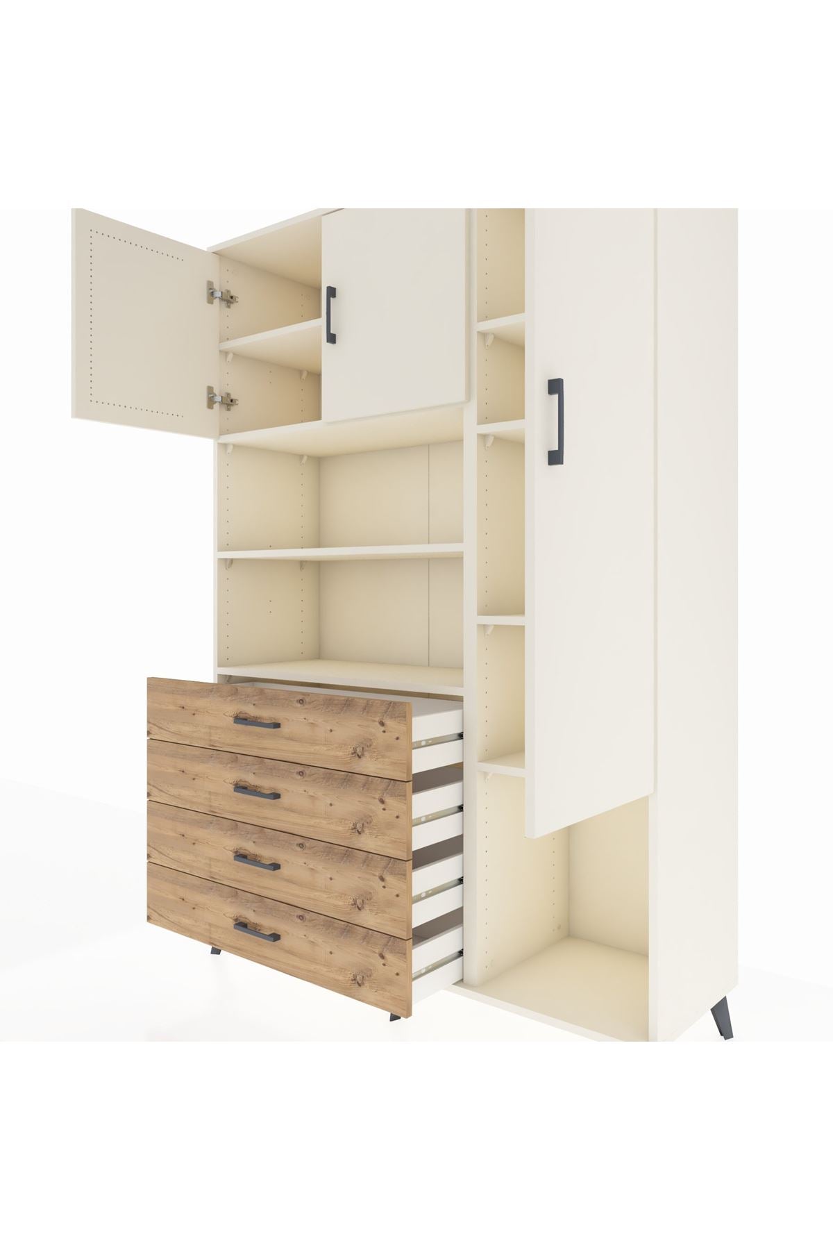 Hyperion Dolap 8 Raflı 4 Çekmeceli 3 Kapaklı 132x44x195 Aytaşı-Aytaşı/Çam