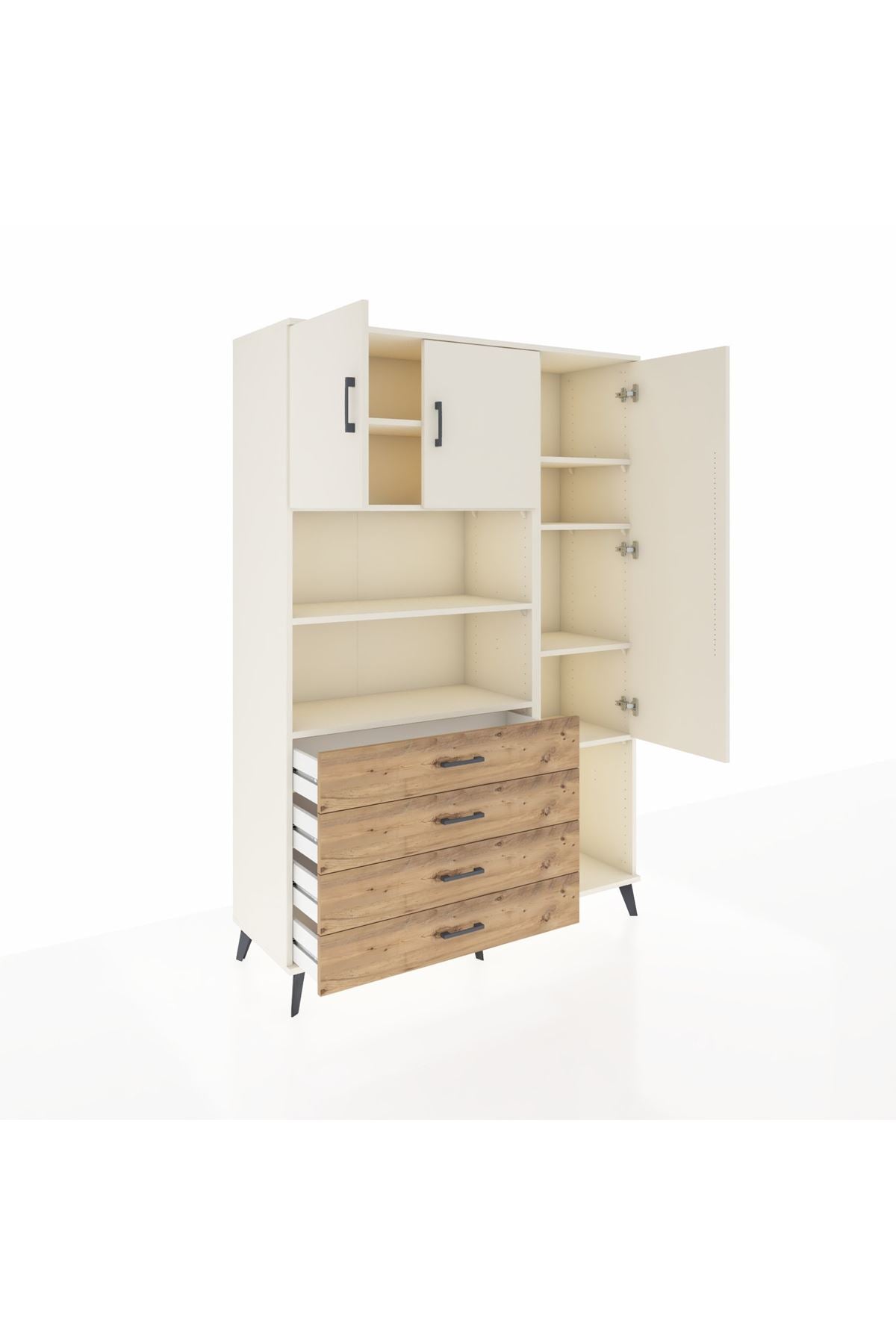 Hyperion Dolap 8 Raflı 4 Çekmeceli 3 Kapaklı 132x44x195 Aytaşı-Aytaşı/Çam