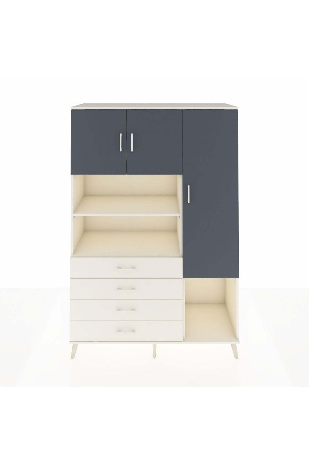 Hyperion Dolap 8 Raflı 4 Çekmeceli 3 Kapaklı 132x44x195 Aytaşı-Antrasit/Aytaşı