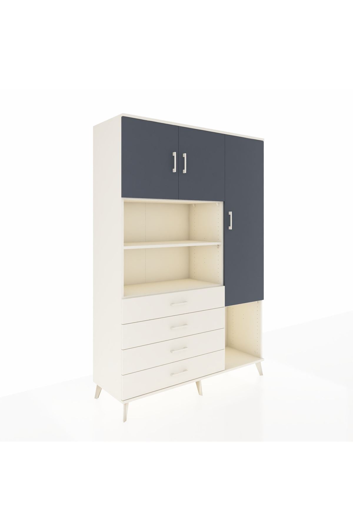 Hyperion Dolap 8 Raflı 4 Çekmeceli 3 Kapaklı 132x44x195 Aytaşı-Antrasit/Aytaşı