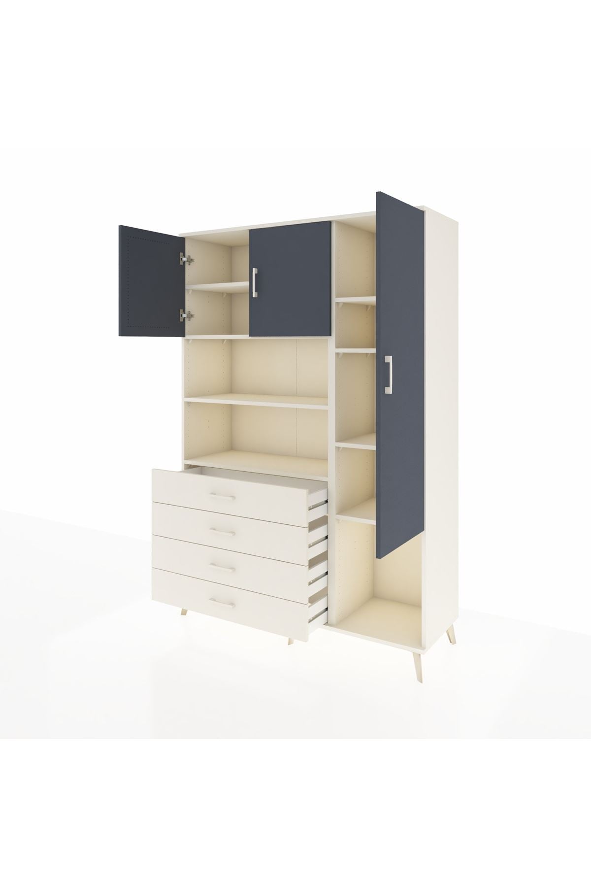 Hyperion Dolap 8 Raflı 4 Çekmeceli 3 Kapaklı 132x44x195 Aytaşı-Antrasit/Aytaşı