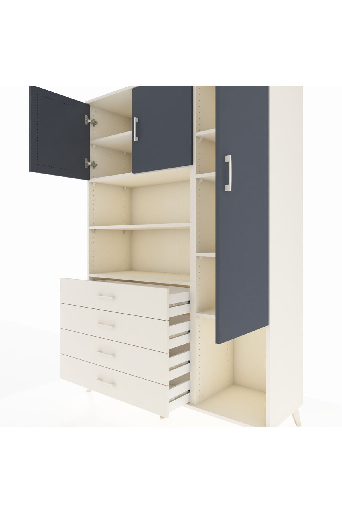 Hyperion Dolap 8 Raflı 4 Çekmeceli 3 Kapaklı 132x44x195 Aytaşı-Antrasit/Aytaşı