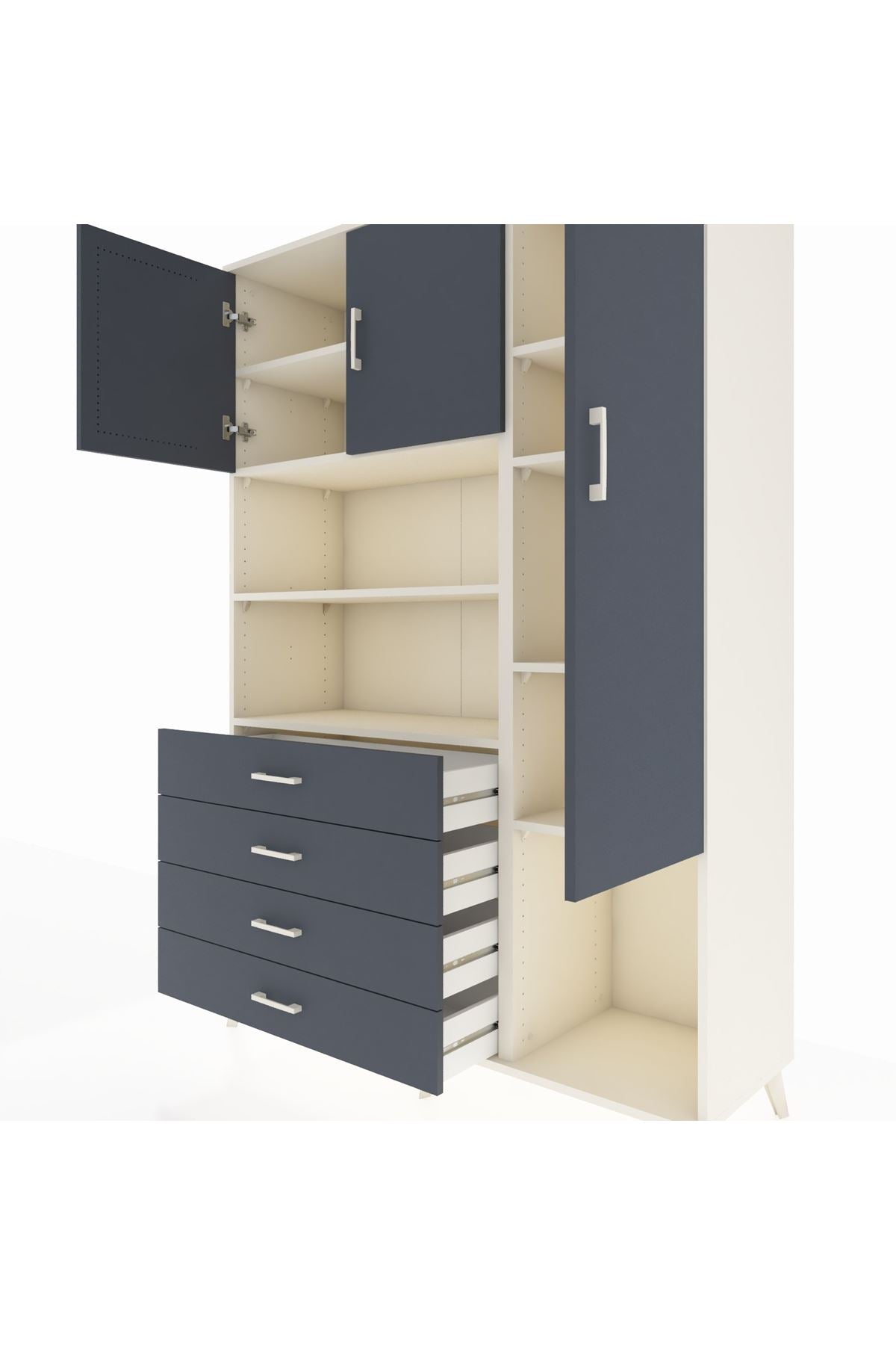 Hyperion Dolap 8 Raflı 4 Çekmeceli 3 Kapaklı 132x44x195 Aytaşı-Antrasit/Antrasit