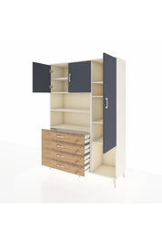 Hyperion Dolap 8 Raflı 4 Çekmeceli 3 Kapaklı 132x44x195 Aytaşı-Antrasit/Çam