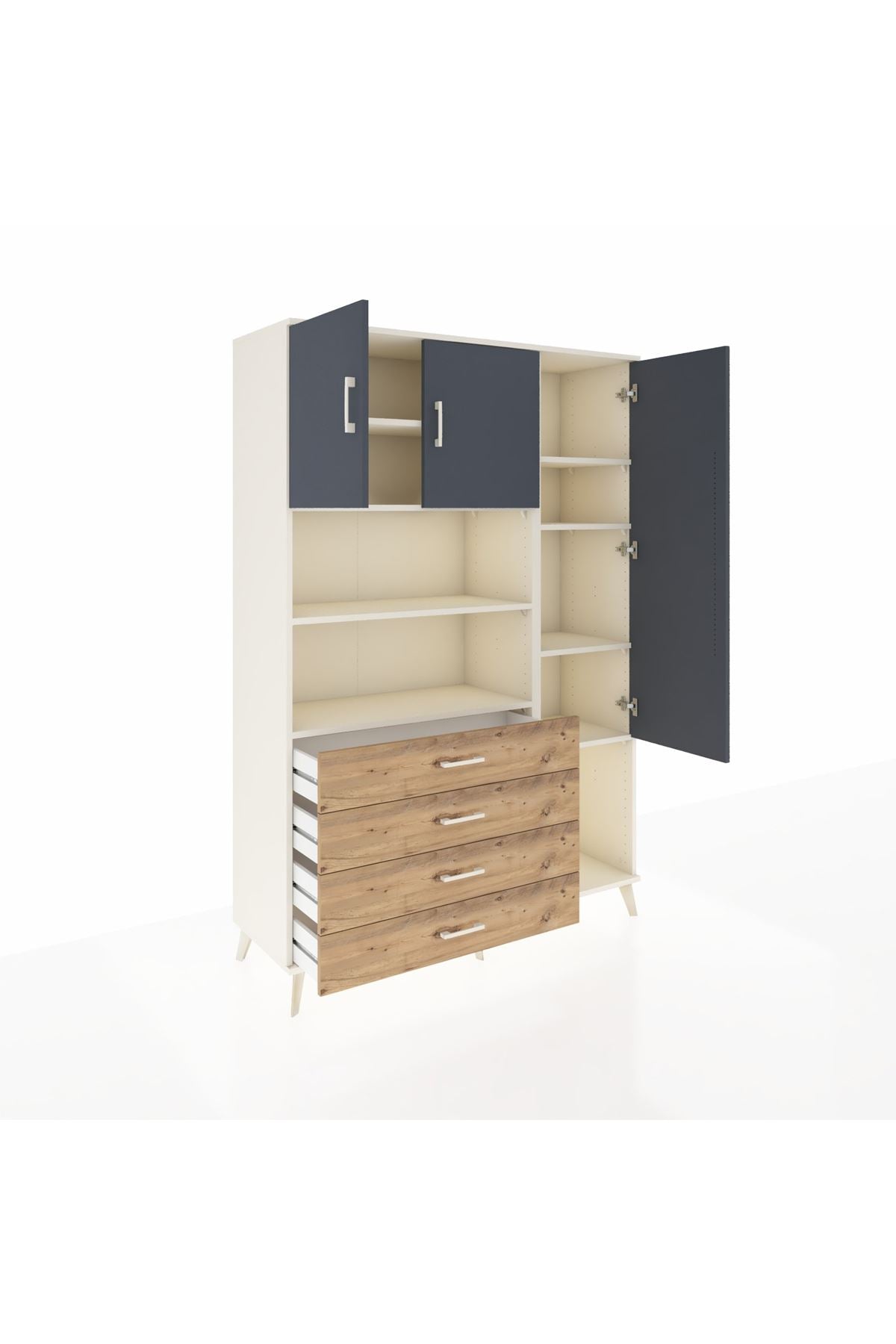 Hyperion Dolap 8 Raflı 4 Çekmeceli 3 Kapaklı 132x44x195 Aytaşı-Antrasit/Çam