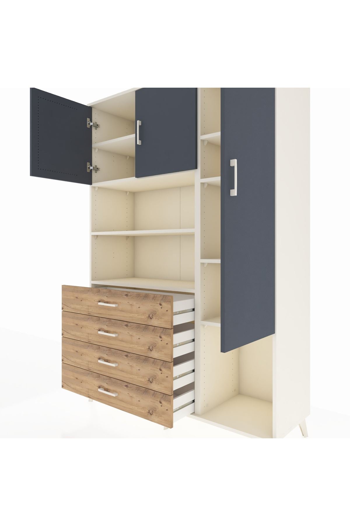 Hyperion Dolap 8 Raflı 4 Çekmeceli 3 Kapaklı 132x44x195 Aytaşı-Antrasit/Çam