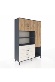 Hyperion Dolap 8 Raflı 4 Çekmeceli 3 Kapaklı 132x44x195 Antrasit-Çam/Aytaşı