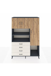 Hyperion Dolap 8 Raflı 4 Çekmeceli 3 Kapaklı 132x44x195 Antrasit-Çam/Aytaşı