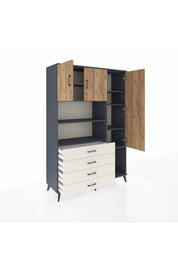 Hyperion Dolap 8 Raflı 4 Çekmeceli 3 Kapaklı 132x44x195 Antrasit-Çam/Aytaşı