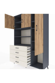 Hyperion Dolap 8 Raflı 4 Çekmeceli 3 Kapaklı 132x44x195 Antrasit-Çam/Aytaşı