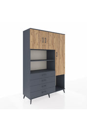 Hyperion Dolap 8 Raflı 4 Çekmeceli 3 Kapaklı 132x44x195 Antrasit-Çam/Antrasit