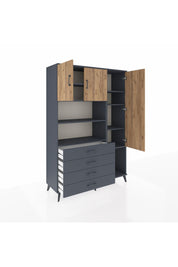Hyperion Dolap 8 Raflı 4 Çekmeceli 3 Kapaklı 132x44x195 Antrasit-Çam/Antrasit
