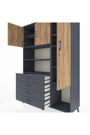 Hyperion Dolap 8 Raflı 4 Çekmeceli 3 Kapaklı 132x44x195 Antrasit-Çam/Antrasit
