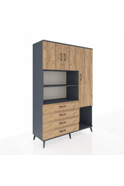 Hyperion Dolap 8 Raflı 4 Çekmeceli 3 Kapaklı 132x44x195 Antrasit-Çam/Çam