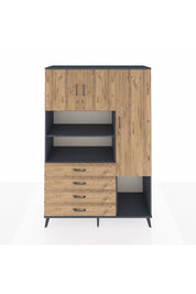 Hyperion Dolap 8 Raflı 4 Çekmeceli 3 Kapaklı 132x44x195 Antrasit-Çam/Çam