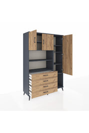 Hyperion Dolap 8 Raflı 4 Çekmeceli 3 Kapaklı 132x44x195 Antrasit-Çam/Çam
