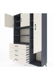 Hyperion Dolap 8 Raflı 4 Çekmeceli 3 Kapaklı 132x44x195 Antrasit-Aytaşı/Aytaşı