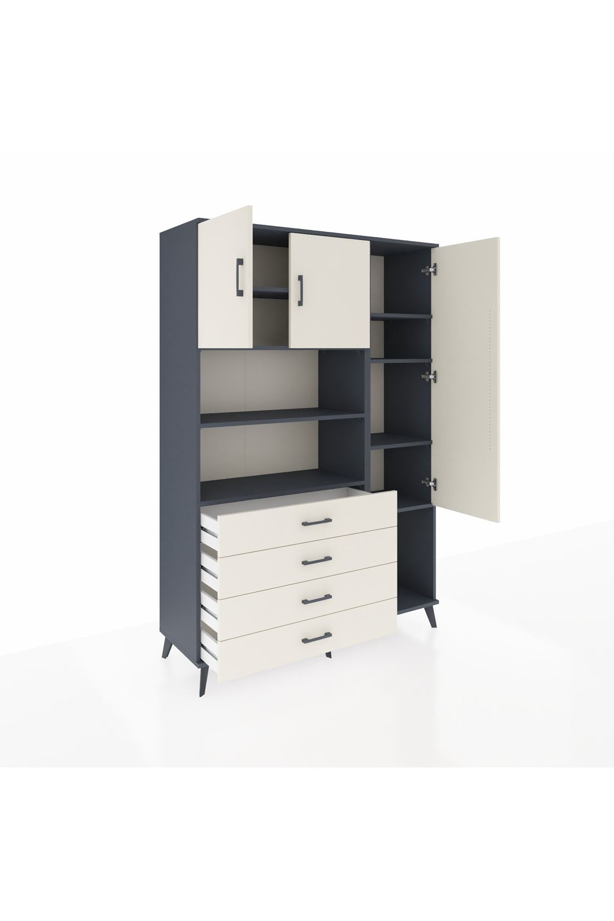 Hyperion Dolap 8 Raflı 4 Çekmeceli 3 Kapaklı 132x44x195 Antrasit-Aytaşı/Aytaşı