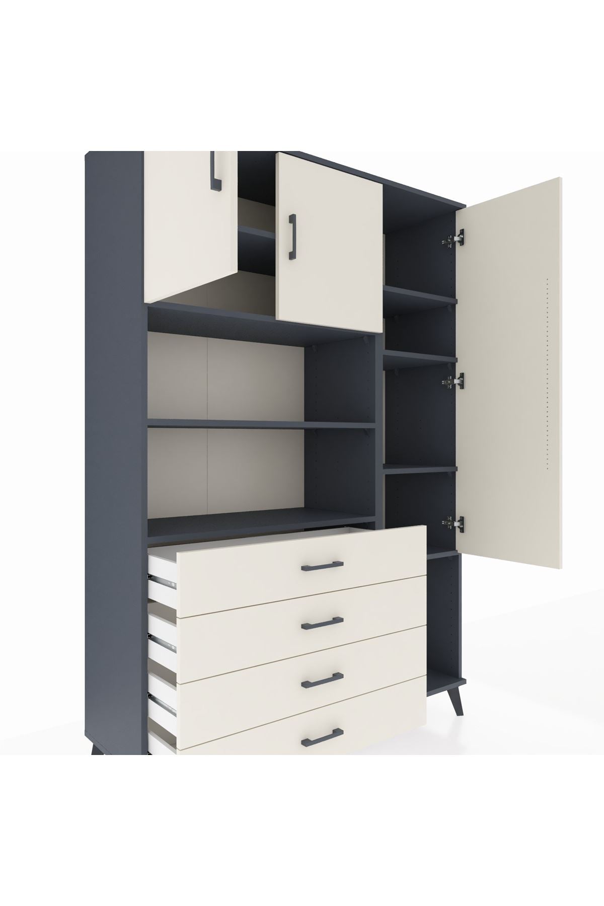 Hyperion Dolap 8 Raflı 4 Çekmeceli 3 Kapaklı 132x44x195 Antrasit-Aytaşı/Aytaşı