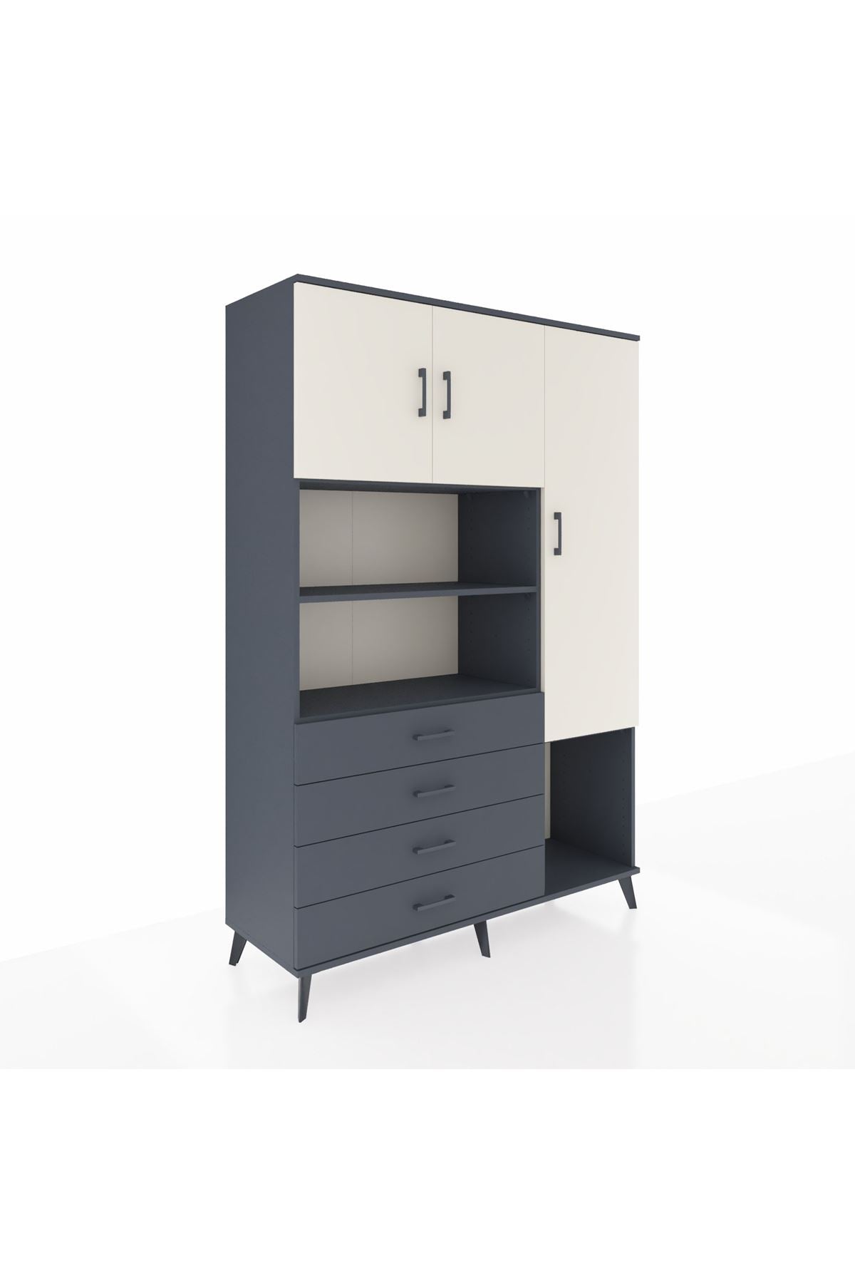 Hyperion Dolap 8 Raflı 4 Çekmeceli 3 Kapaklı 132x44x195 Antrasit-Aytaşı/Antrasit