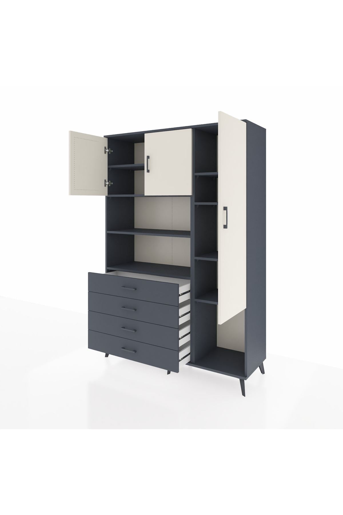 Hyperion Dolap 8 Raflı 4 Çekmeceli 3 Kapaklı 132x44x195 Antrasit-Aytaşı/Antrasit