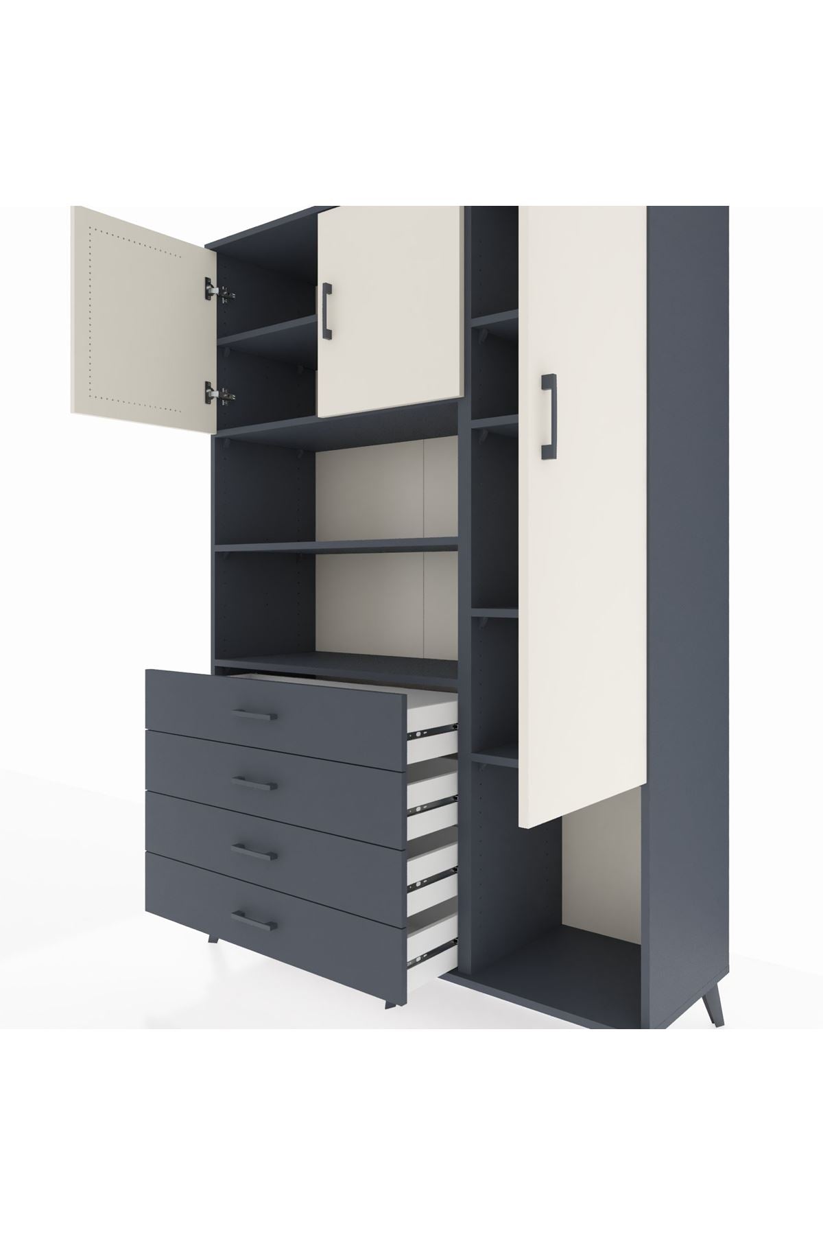 Hyperion Dolap 8 Raflı 4 Çekmeceli 3 Kapaklı 132x44x195 Antrasit-Aytaşı/Antrasit