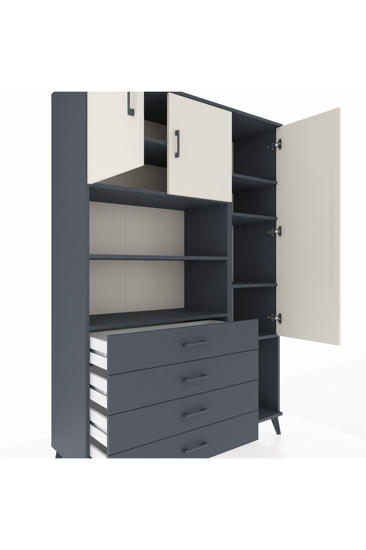 Hyperion Dolap 8 Raflı 4 Çekmeceli 3 Kapaklı 132x44x195 Antrasit-Aytaşı/Antrasit