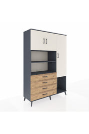 Hyperion Dolap 8 Raflı 4 Çekmeceli 3 Kapaklı 132x44x195 Antrasit-Aytaşı/Çam