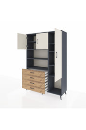 Hyperion Dolap 8 Raflı 4 Çekmeceli 3 Kapaklı 132x44x195 Antrasit-Aytaşı/Çam