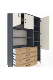 Hyperion Dolap 8 Raflı 4 Çekmeceli 3 Kapaklı 132x44x195 Antrasit-Aytaşı/Çam