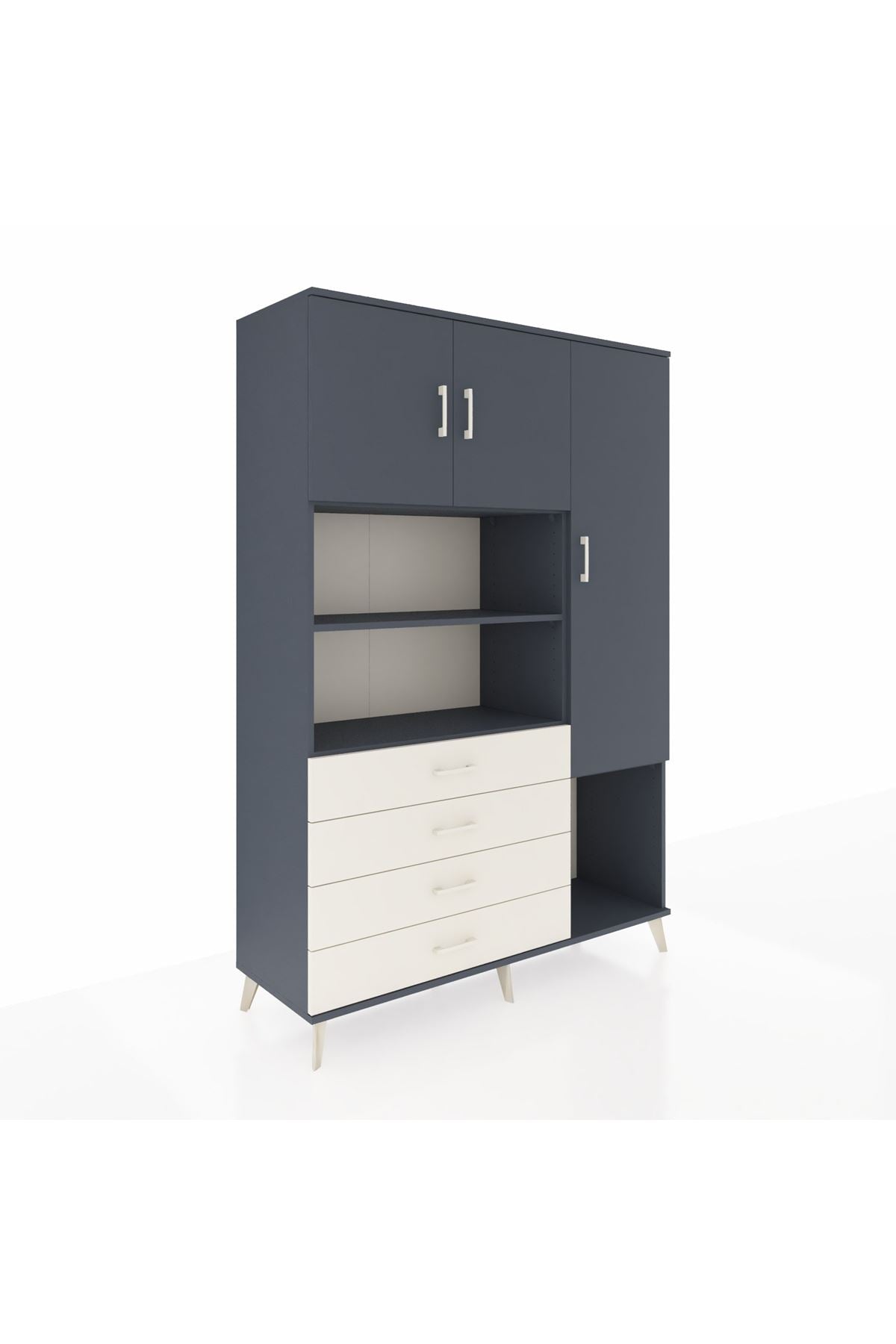 Hyperion Dolap 8 Raflı 4 Çekmeceli 3 Kapaklı 132x44x195 Antrasit-Antrasit/Aytaşı