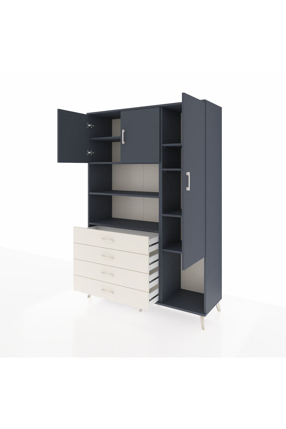 Hyperion Dolap 8 Raflı 4 Çekmeceli 3 Kapaklı 132x44x195 Antrasit-Antrasit/Aytaşı