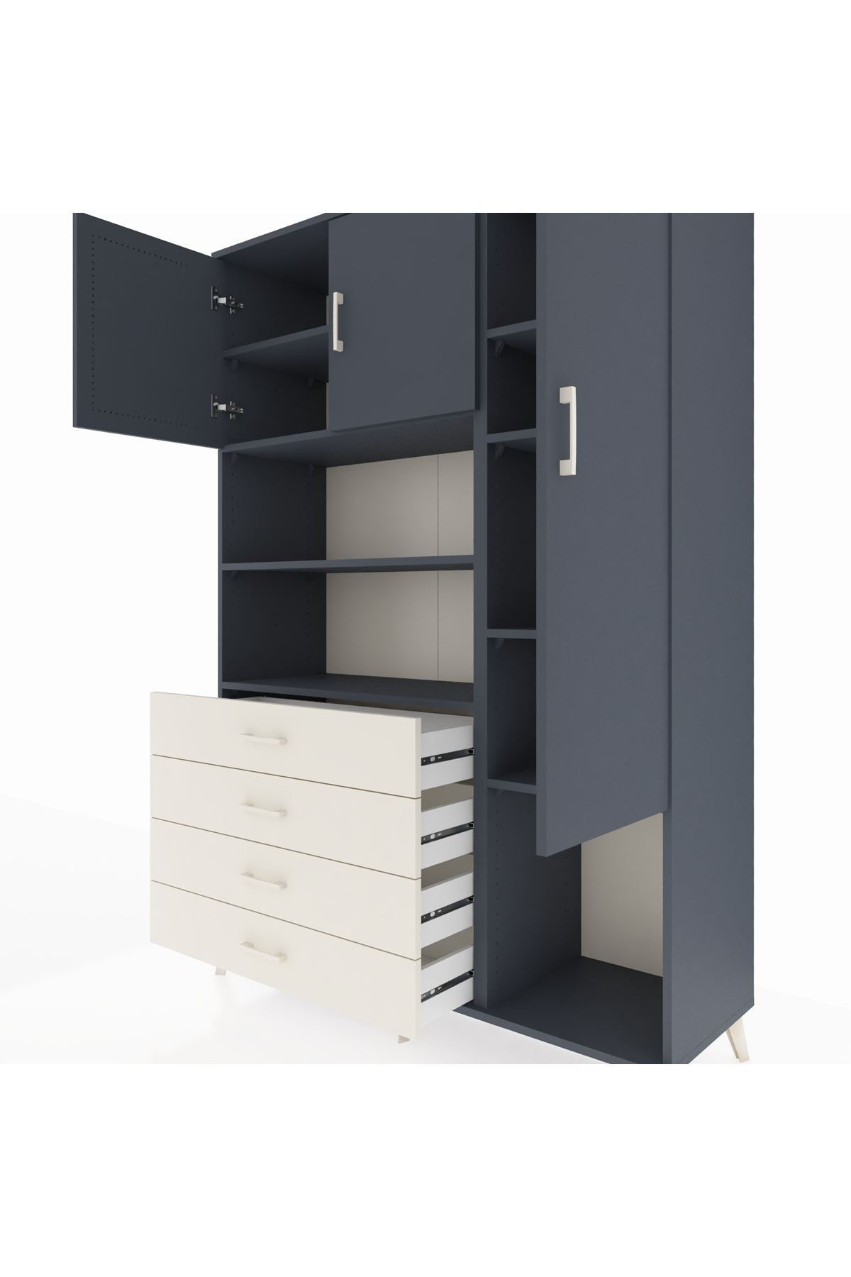 Hyperion Dolap 8 Raflı 4 Çekmeceli 3 Kapaklı 132x44x195 Antrasit-Antrasit/Aytaşı