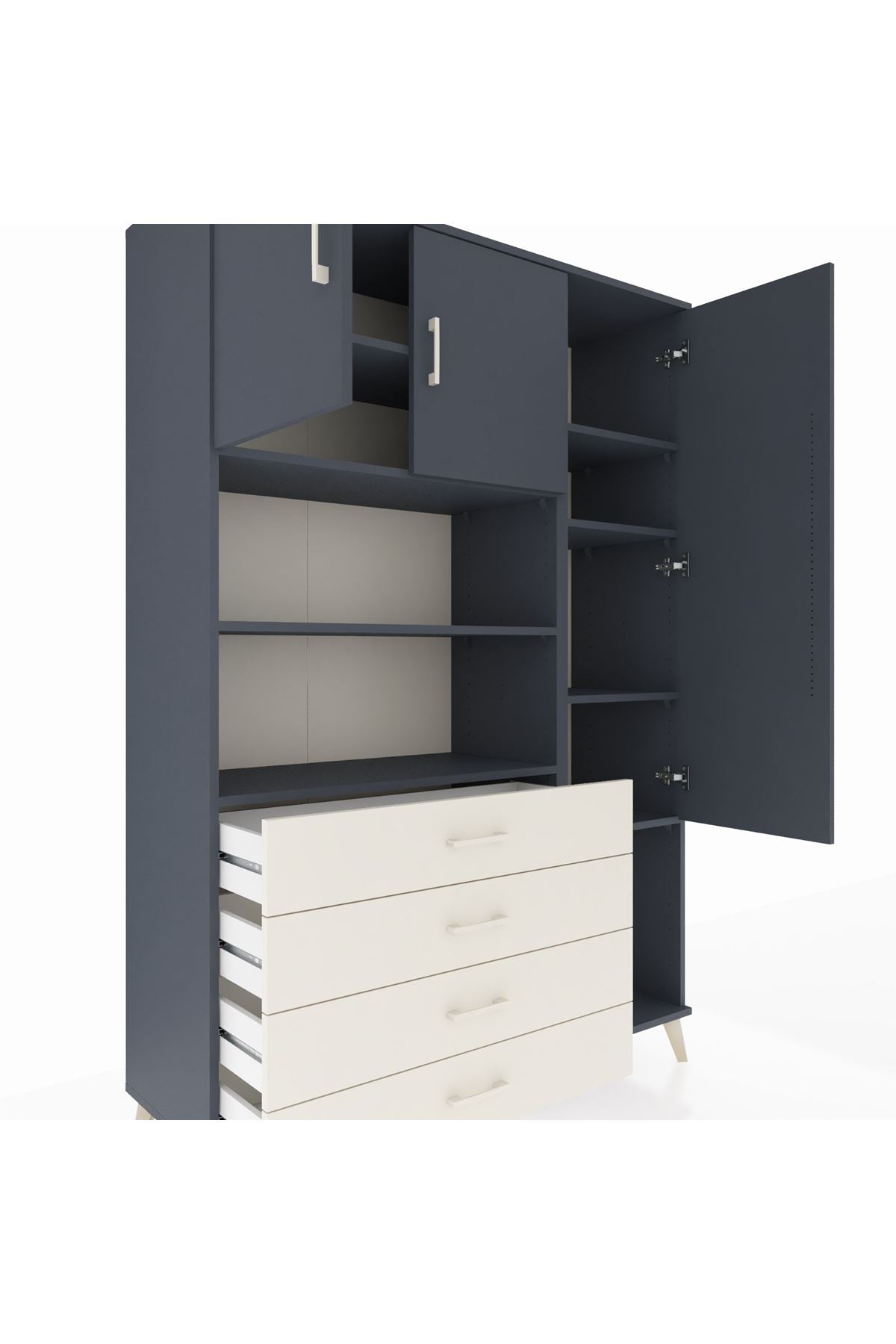 Hyperion Dolap 8 Raflı 4 Çekmeceli 3 Kapaklı 132x44x195 Antrasit-Antrasit/Aytaşı