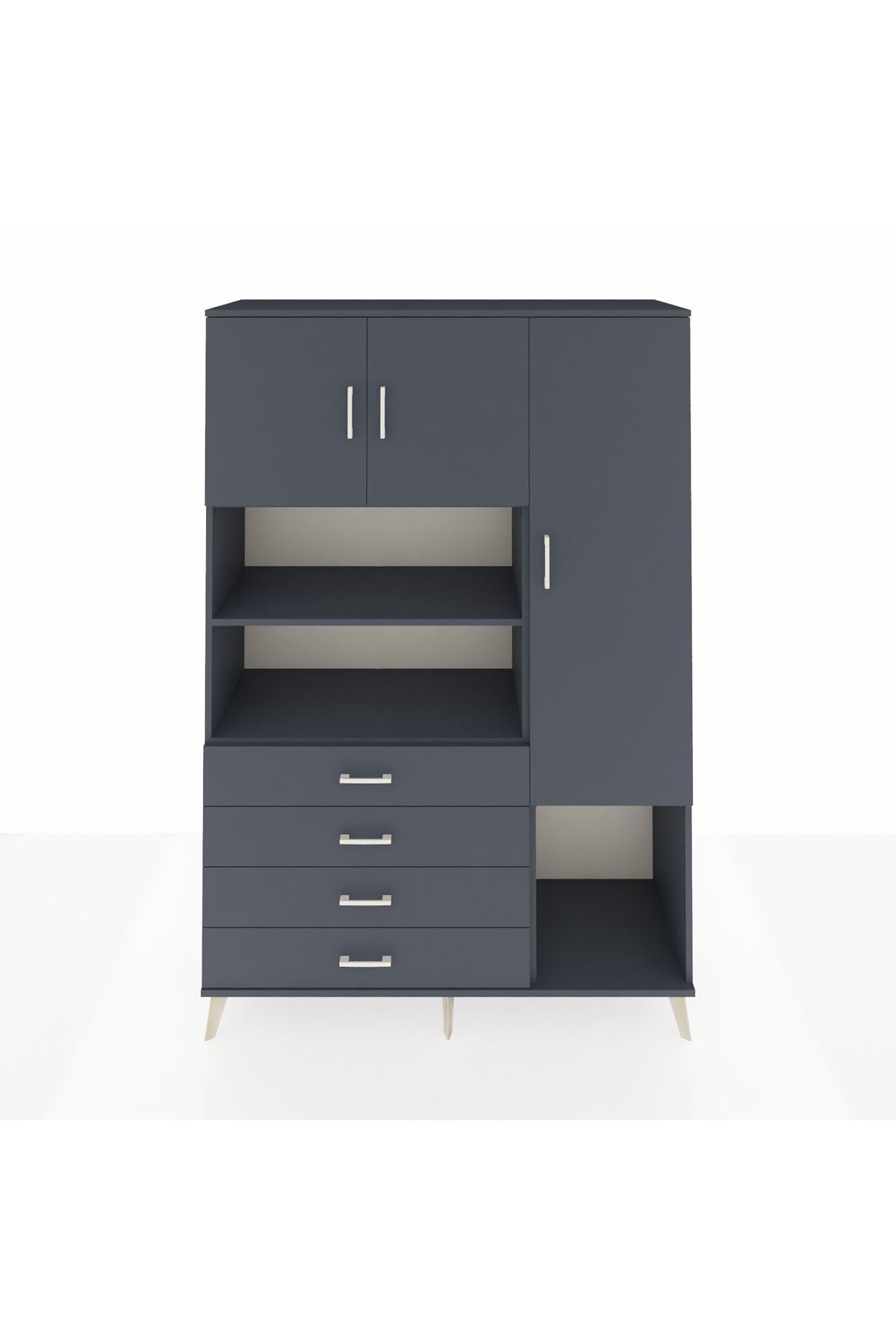 Hyperion Dolap 8 Raflı 4 Çekmeceli 3 Kapaklı 132x44x195 Antrasit-Antrasit/Antrasit