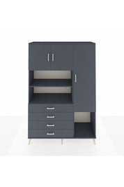 Hyperion Dolap 8 Raflı 4 Çekmeceli 3 Kapaklı 132x44x195 Antrasit-Antrasit/Antrasit