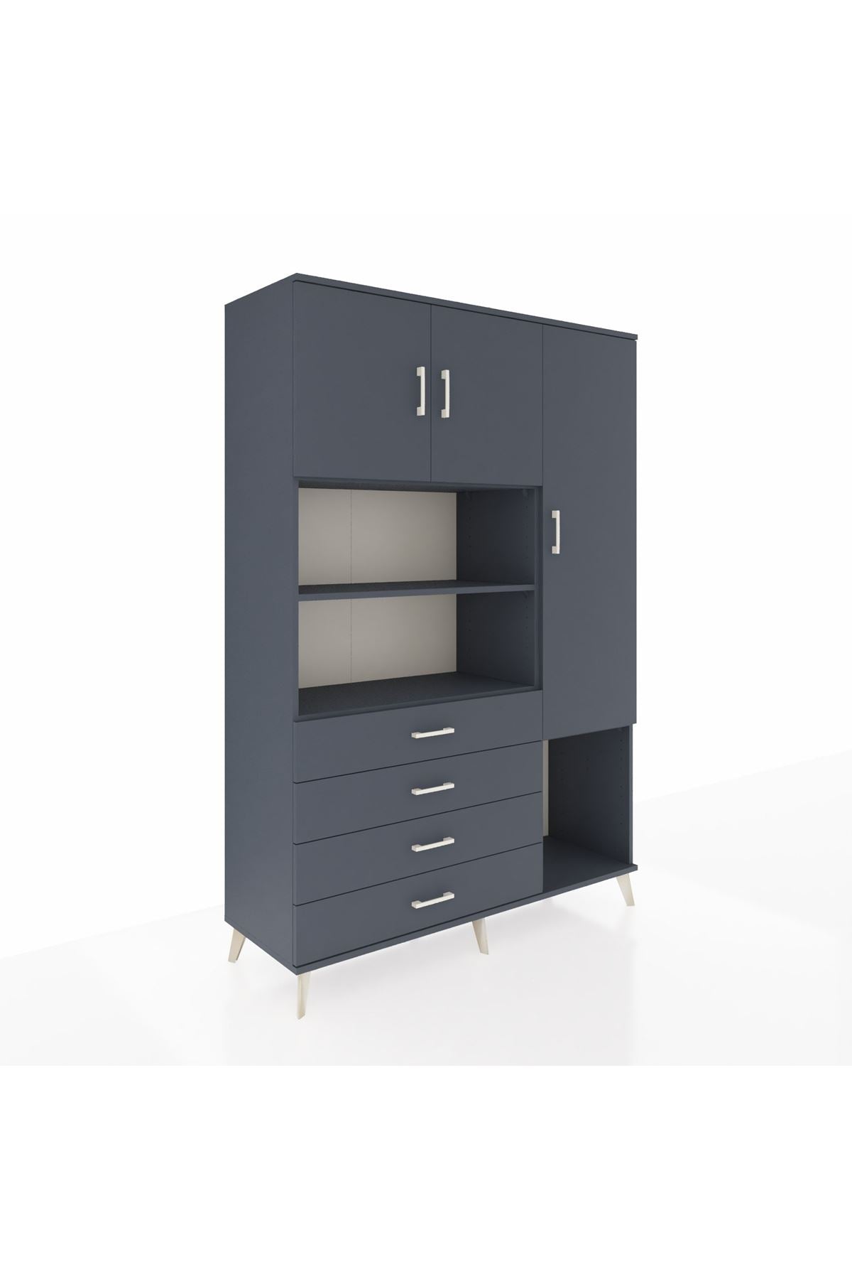 Hyperion Dolap 8 Raflı 4 Çekmeceli 3 Kapaklı 132x44x195 Antrasit-Antrasit/Antrasit