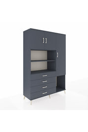 Hyperion Dolap 8 Raflı 4 Çekmeceli 3 Kapaklı 132x44x195 Antrasit-Antrasit/Antrasit