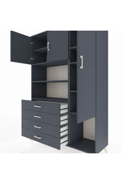 Hyperion Dolap 8 Raflı 4 Çekmeceli 3 Kapaklı 132x44x195 Antrasit-Antrasit/Antrasit