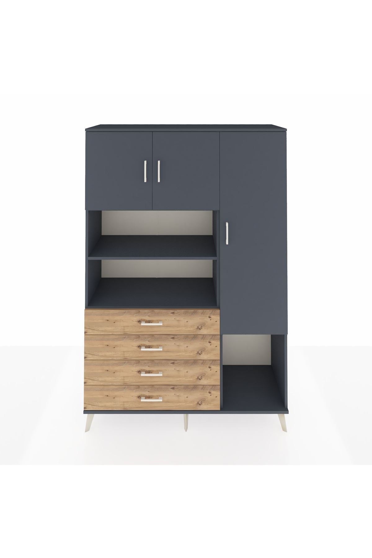 Hyperion Dolap 8 Raflı 4 Çekmeceli 3 Kapaklı 132x44x195 Antrasit-Antrasit/Çam