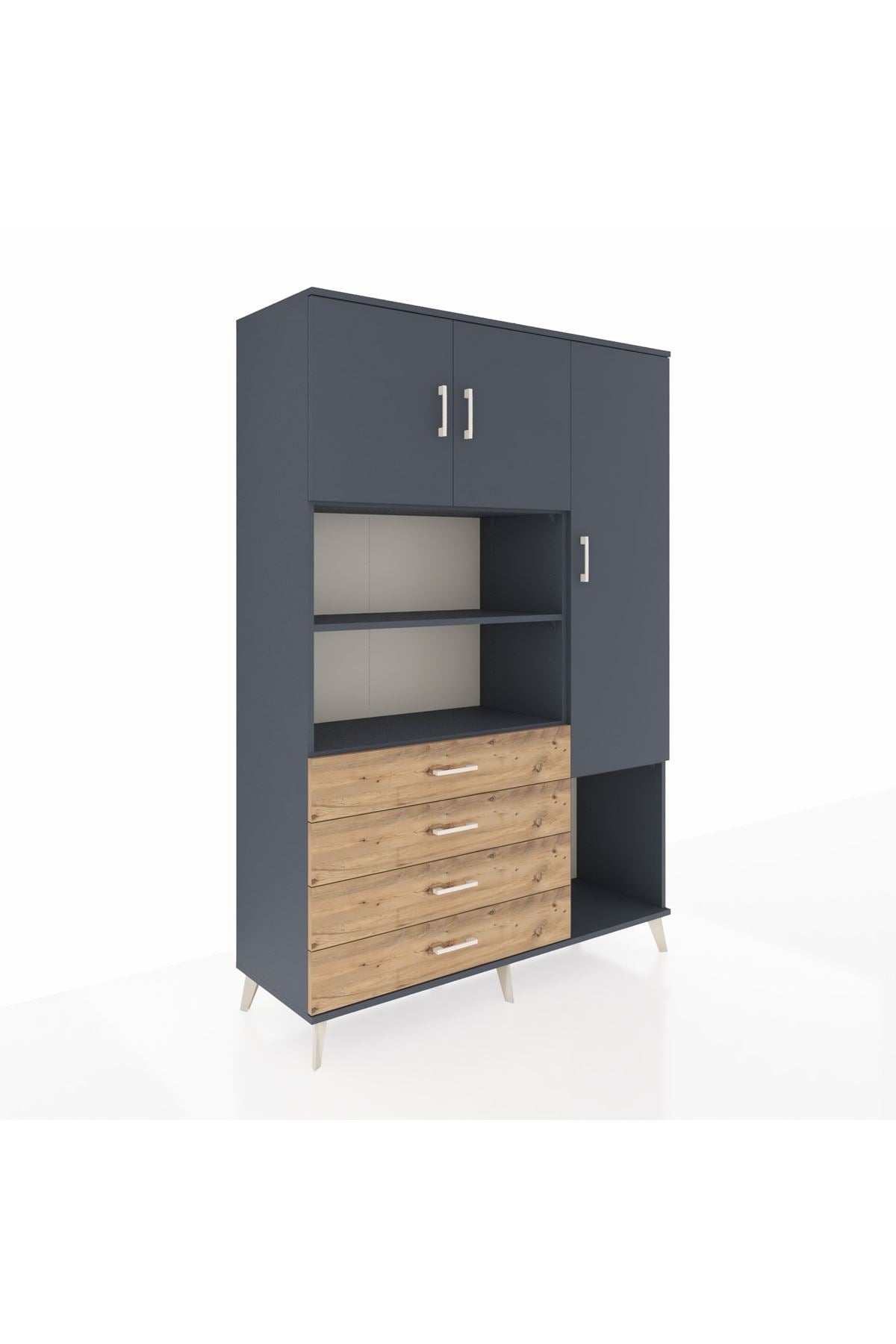 Hyperion Dolap 8 Raflı 4 Çekmeceli 3 Kapaklı 132x44x195 Antrasit-Antrasit/Çam