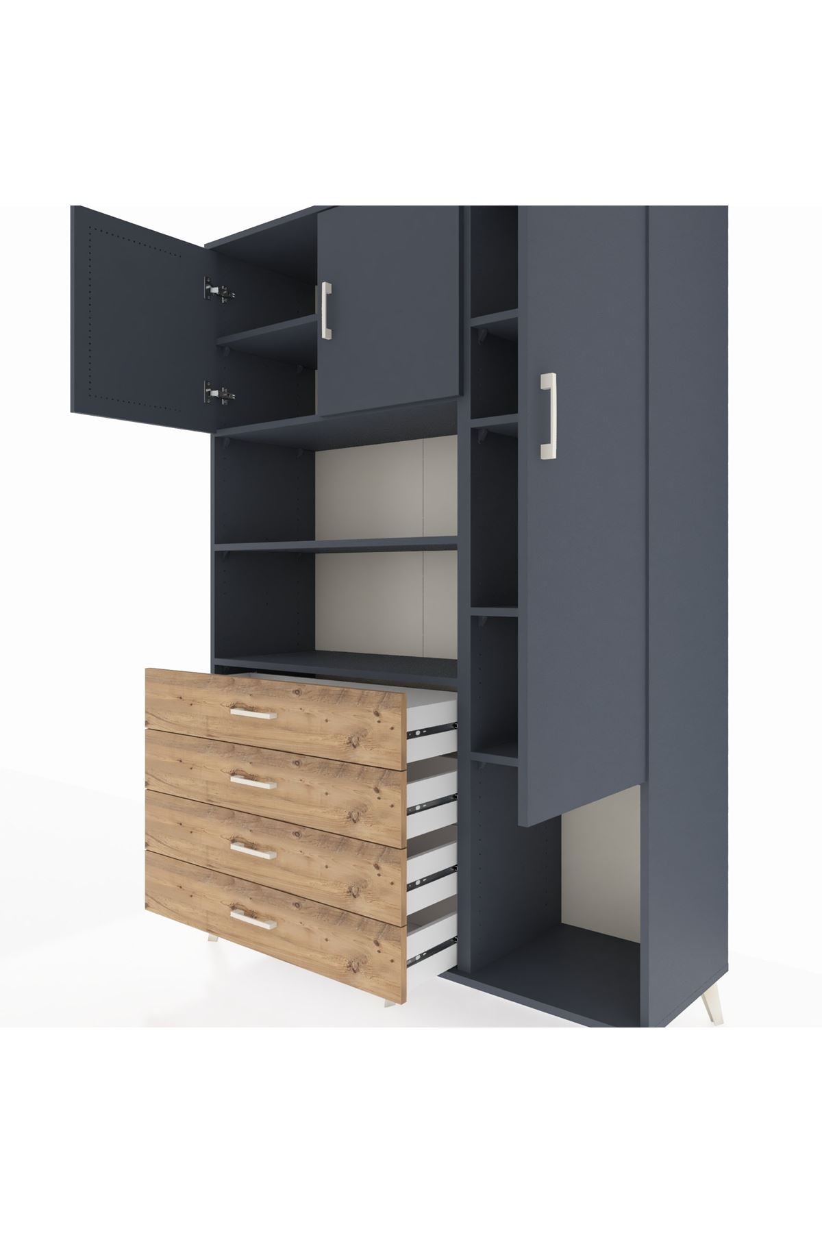 Hyperion Dolap 8 Raflı 4 Çekmeceli 3 Kapaklı 132x44x195 Antrasit-Antrasit/Çam