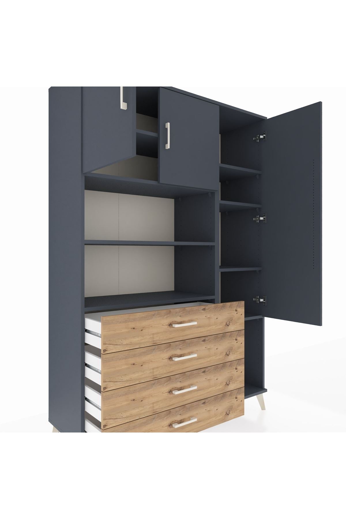 Hyperion Dolap 8 Raflı 4 Çekmeceli 3 Kapaklı 132x44x195 Antrasit-Antrasit/Çam