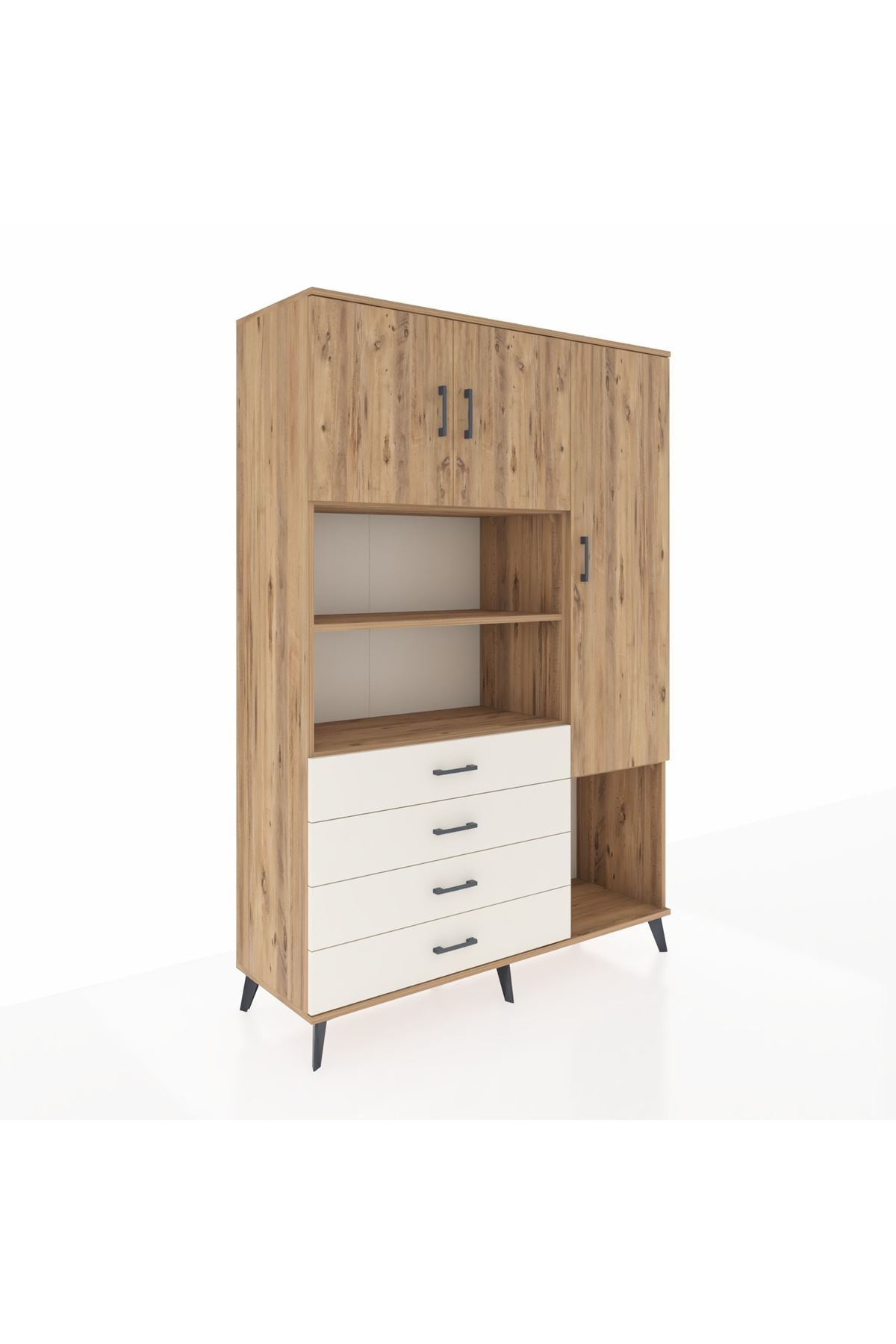 Hyperion Dolap 8 Raflı 4 Çekmeceli 3 Kapaklı 132x44x195 Çam-Çam/Aytaşı
