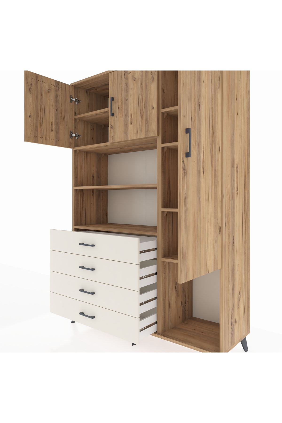 Hyperion Dolap 8 Raflı 4 Çekmeceli 3 Kapaklı 132x44x195 Çam-Çam/Aytaşı