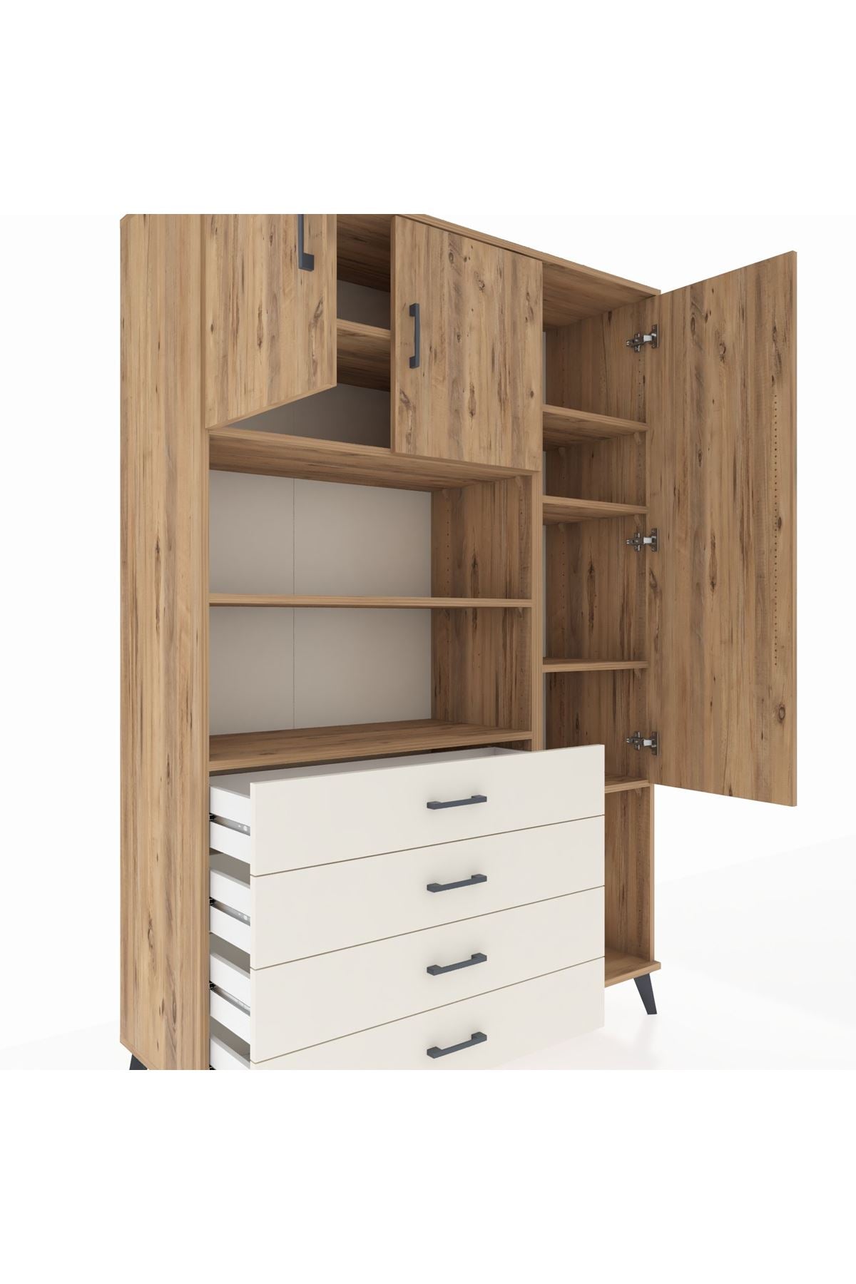Hyperion Dolap 8 Raflı 4 Çekmeceli 3 Kapaklı 132x44x195 Çam-Çam/Aytaşı